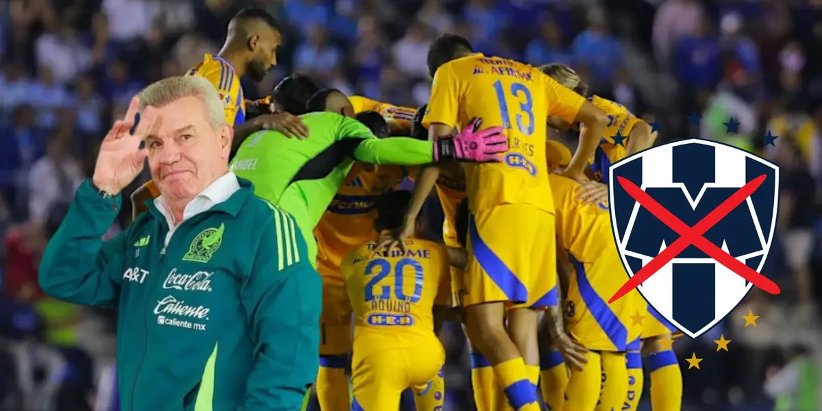 Aguirre con jugadores de Tigres y escudo de Monterrey/FOTO: Récord