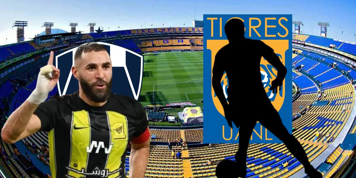 Benzema y jugador oculto, escudo de Tigres y Rayados (FUENTE: Somos Tigres)