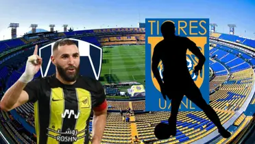 Benzema y jugador oculto, escudo de Tigres y Rayados (FUENTE: Somos Tigres)