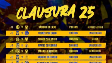 Calendario de Tigres del Clausura 2025 / @TigresOficial