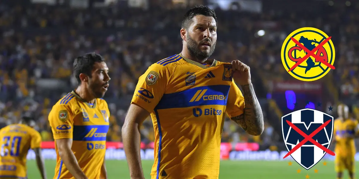 Gignac y Vigón con escudos de América y Tigres/FOTO: Leagues Cup