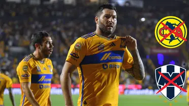 Gignac y Vigón con escudos de América y Tigres/FOTO: Leagues Cup
