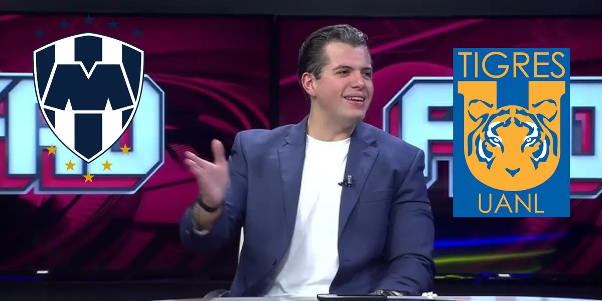 Jesús Barrón, logos de Monterrey y Tigres (FUENTE: Multimedios)