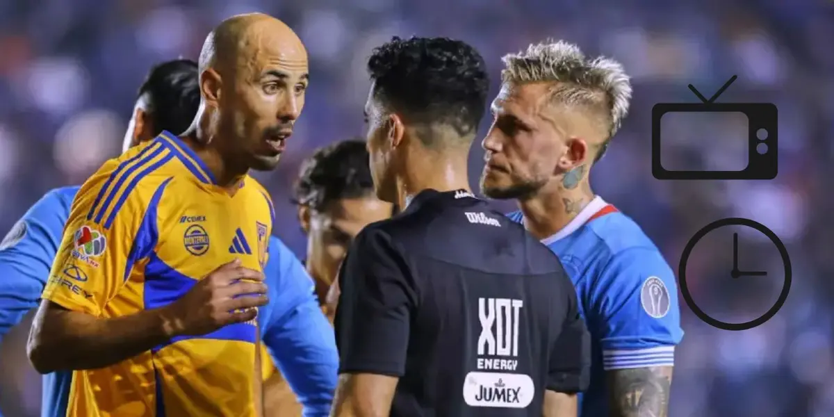 jugadores de Tigres y Cruz Azul reclamando/FOTO: TV Azteca